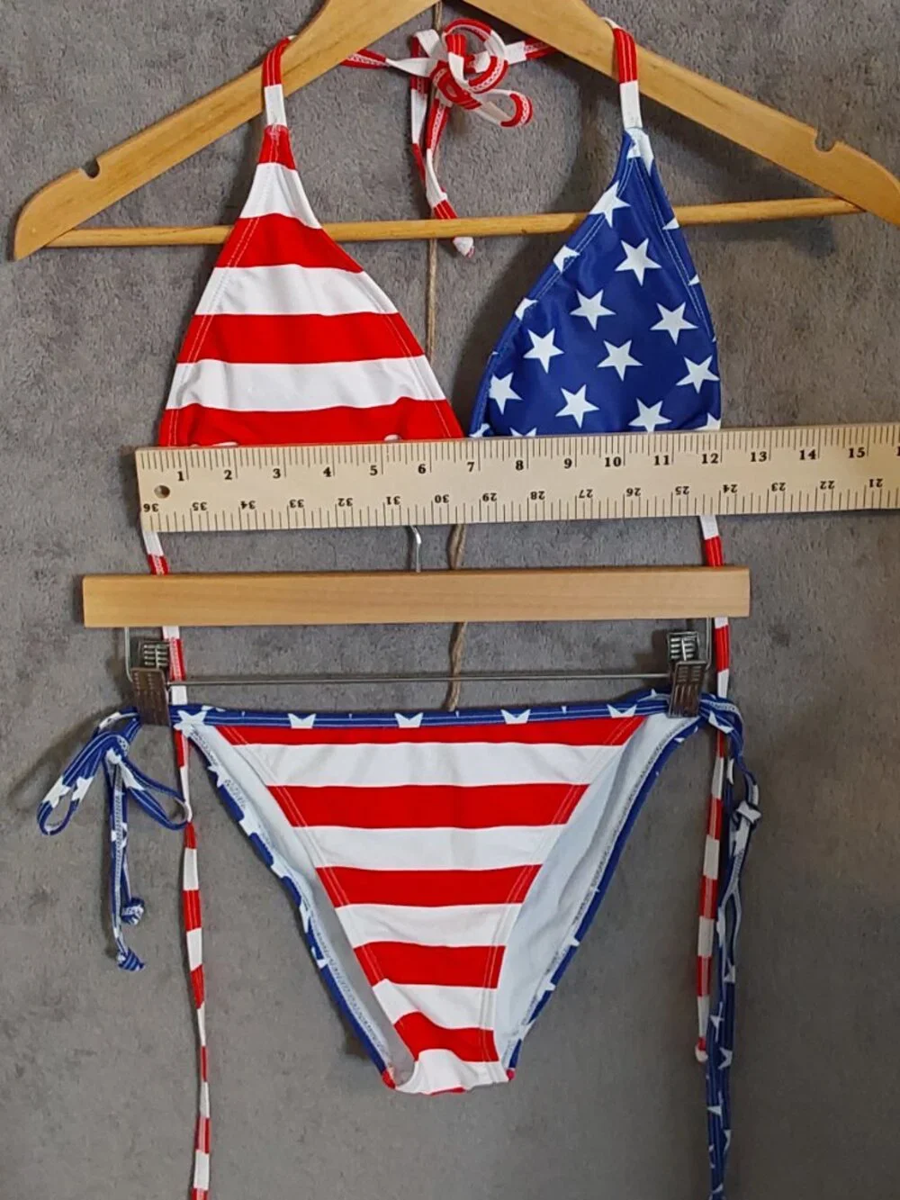 American Flag Bikini Set Medium Red White Blue Triangle Tie Side Halter Patrioti